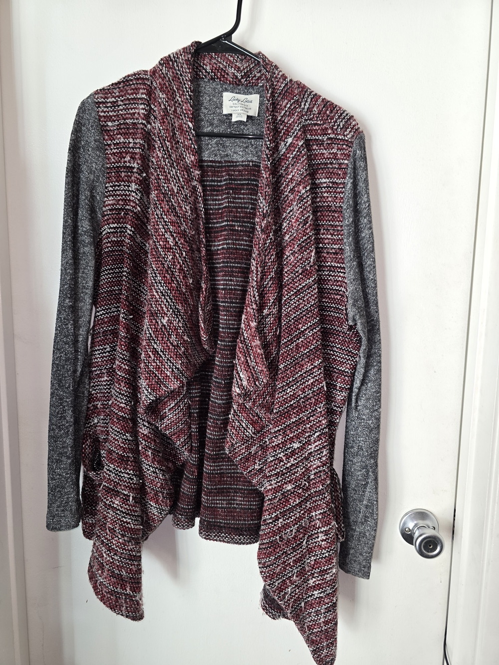 Lucky Brand Drape Cardigan Sweater - Burgundy/Gray